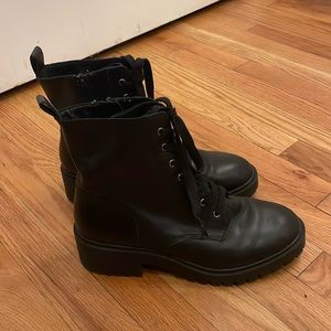 Black leather combat boots